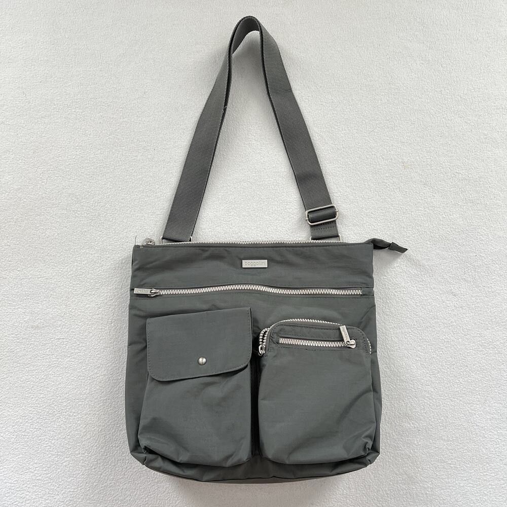 Baggallini Sydney Gray Water Resistant Nylon Travel Organizer Crossbody Bag